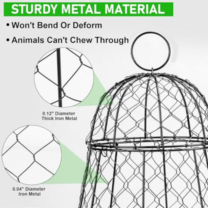 Garden Cloches for Plants 12 Pack - Chicken Wire Outdoor Plant Protectors from Animals - Heavy-Duty Metal Cage with Detachable Lid - Rustproof Covers - 12"D × 17"H - Blocks Rabbits, Squirrels & Birds - size: 12 Pack