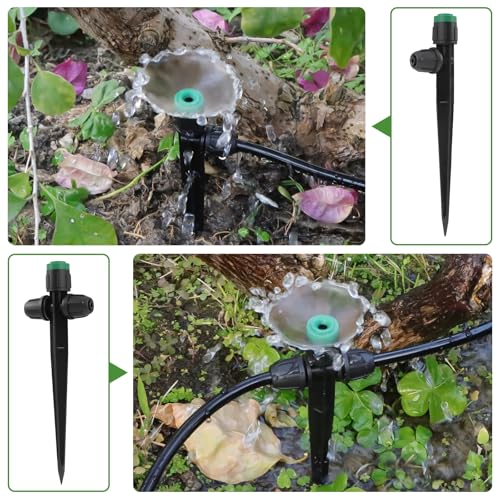 35PCS Double-Head Drip Irrigation Emitters, Kalolary Locked Drip Irrigation Sprayer Parts for 1/4" Tubing, Adjustable 360 Degree Vortex Water Flow Dripper with Lock for Garden Watering System (Green) - color: Green Double-head Locked Sprayer