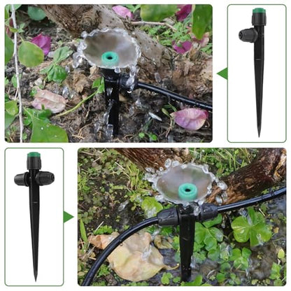 35PCS Double-Head Drip Irrigation Emitters, Kalolary Locked Drip Irrigation Sprayer Parts for 1/4" Tubing, Adjustable 360 Degree Vortex Water Flow Dripper with Lock for Garden Watering System (Green) - color: Green Double-head Locked Sprayer
