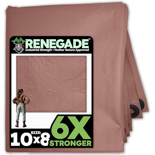 RENEGADE Industrial Tarp 10x8 ft Brown – Heavy Duty, Waterproof, UV-Resistant, PFAS-Free – All-Purpose Tarpaulin for Construction, Outdoor Projects, Camping & Equipment - color: Brown, size: 10X8