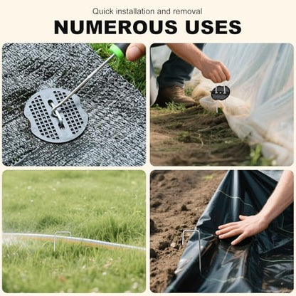 100pcs Garden Stakes Staples+100pcs Gasket, 6Inch 11 Gauge Galvanized Landscape Staples, Lawn Spikes,Heavy Duty Yard Ground Pin for Grass Weed Barrier Sod Fabric,Cover,Fence
