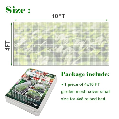 Garden Netting for Raised Beds, 4x10ft Insect Netting - size: 4x10ft Reinforced Netting