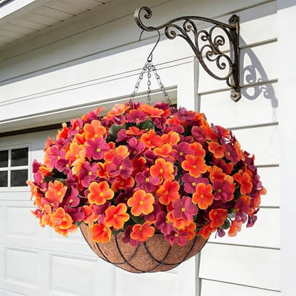 Artificial Fall Hanging Flowers with Basket for Outdoor UV Resistant - color: A-orange Brown