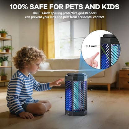 Bug Zapper Outdoor Indoor, 2 in 1 Rechargeable Mosquito Zapper with 8000mAh Battery and LED Light, USB Charging Electric Fly Zapper, Portable Fly Trap Mosquito Killer for Patio Backyard, Garden