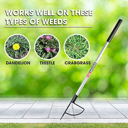 Standing Plant Root Remover and Weed Puller - Lightweight and Durable Metal Design with Aluminum Shaft and Steel Claw - Easy on Your Back and Knees, Hard on Pesky Weeds