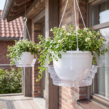 Gejoy 15 Pcs 12 Inch Hanging Plant Water Catcher Tray Clear Plastic Baskets Drip Pans for Flower Pot, Round Plant Saucer with Hooks for Balcony Patio Indoor Outdoor Watering Accessories - size: 12 Inch