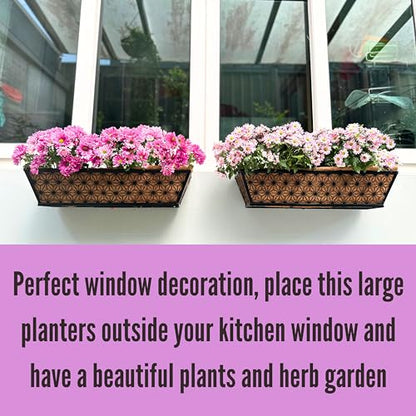 LaLaGreen Large Black Wall Planter (24 in, 2 Pack) Metal Window Boxes - size: 24" (61cm) x 2 pack