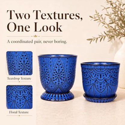 Gepege Ceramic Plant Pots, 6 Inch Indoor Planters with Drainage & Saucers - color: Blue, size: 6 Inch - Set of 2