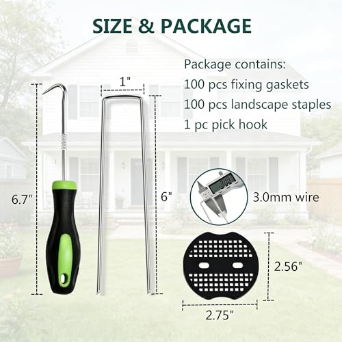 6 Inch 100 PCS Galvanized Landscape Staples with 100 PCS Gasket, Landscape Fabric Pins Stakes Lawn Ground Cover Graden Staples Spikes Weed Barrier Stakes - size: 6" 100 Pack