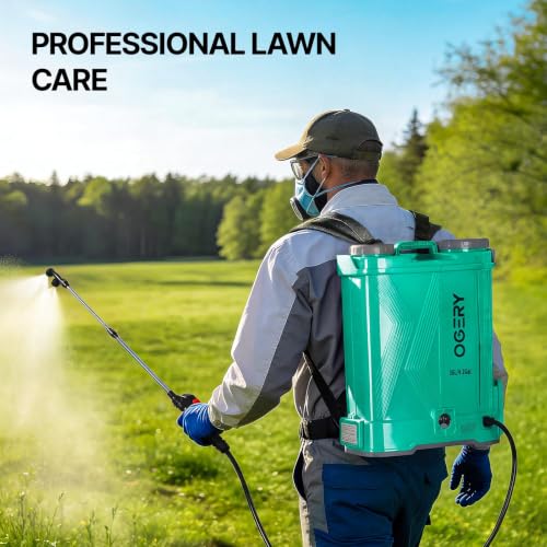 OGERY Battery Powered Backpack Sprayer 4 Gallon, 2.6Ah 21V Battery with 6 Nozzles, Telescopic Stainless Steel + Plastic Wand for Lawn Garden Weed Yard Cleaning (Charger Included)
