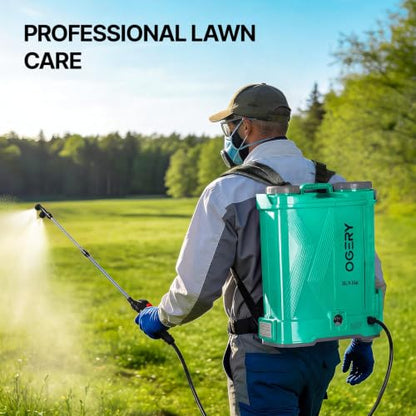 OGERY Battery Powered Backpack Sprayer 4 Gallon, 2.6Ah 21V Battery with 6 Nozzles, Telescopic Stainless Steel + Plastic Wand for Lawn Garden Weed Yard Cleaning (Charger Included)