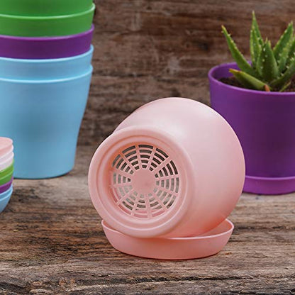 TDHDIKE 10 Pcs Plastic Planters Indoor Pots with Pallet - color: Pink / White / Purple / Blue / Green