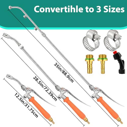 All-Metal Sprayer Wand with 3 Interchangeable Nozzles, Stainless Steel Replacement Wand for Garden Watering and Spraying, Adjustable Brass Barb Fit for 3/8" & 1/4" Hose with Locking Handle