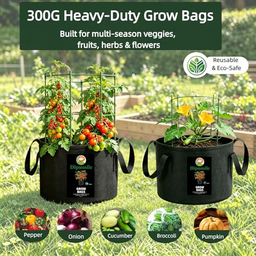 Dipuosile 3-Pack 10 Gallon Grow Bags,300G Aeration Planters Long Handles Veg Strawberry Indoor & Outdoor - size: 10 Gallons