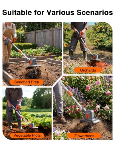 Cordless Tiller Cultivator for Gardening, Battery Powered Garden Rototiller - size: 9 inch x7 inch