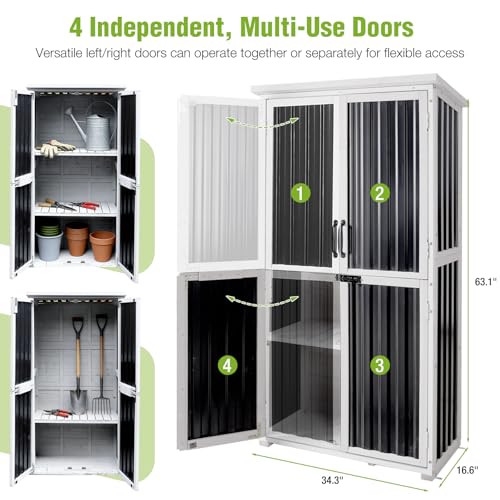 GUTINNEEN Outdoor Tool Cabinet, Heavy Duty Wood & Metal Frame Garden Storage Shed, Rustproof & Anti-Breakage for Tools & Equipment (Dark Black) - color: Dark black