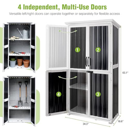 GUTINNEEN Outdoor Tool Cabinet, Heavy Duty Wood & Metal Frame Garden Storage Shed, Rustproof & Anti-Breakage for Tools & Equipment (Dark Black) - color: Dark black