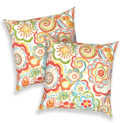 Outdoor 16x16 Inch Throw Pillow Covers Set of 2, All Weather Square Pillow Cases, Patio Cushion Pillow of Home Furniture Use, Flower Multi - color: Flower Multi, size: 16" x 16" (Pack of 2)