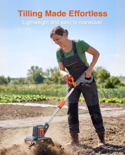 Cordless Tiller Cultivator for Gardening, Battery Powered Garden Rototiller - size: 9"x6.6"