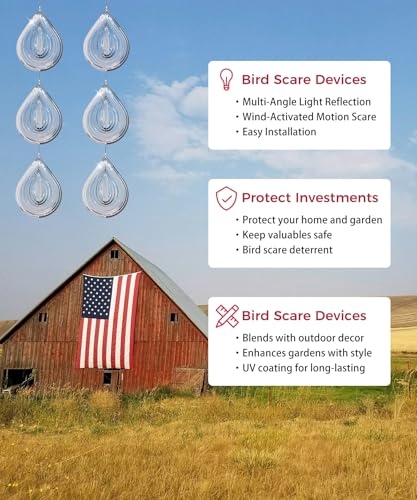 Highly Reflective 3D Bird Scare Discs -Water Droplets Wind Spinners Outdoor Deterrents to Keep Birds Away, Sparkly Bird Reflectors for Garden, Patio & House Protection Against Woodpeckers, Pigeons