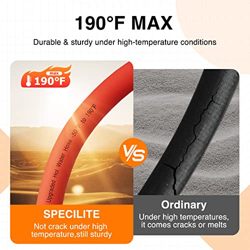 SPECILITE 3/4" x 100FT Hot/Cold Rubber Garden Water Hose, -50℉-190℉, Red - color: 3/4"ID Red, size: 100ft