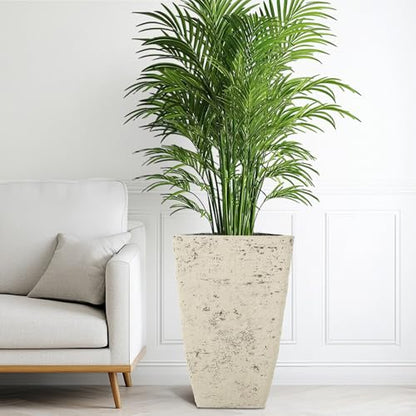 2-Pack 19" Country White Resin Square Planters with Drainage Hole - color: 19"h-ivory Rustic Stone