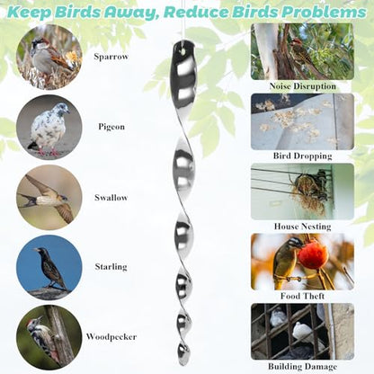 ASelected 30 Pack Reflective Wind Spinners, Silver Shimmering Hanging Rods, 11.4 Inch Mirror Finish Spiral Ornaments for Keeping Your Patio, Orchard, Barn, and Yard Free from Bird Intrusions