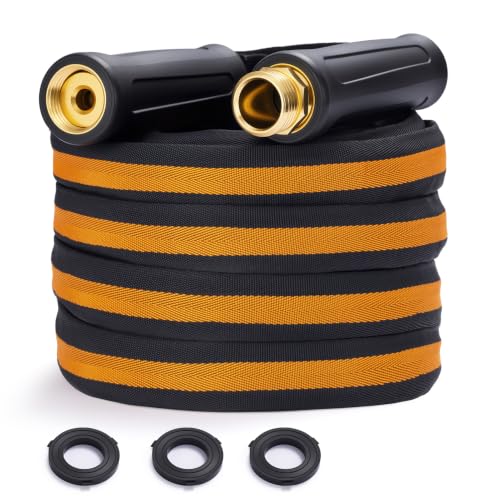 Garden Hose 100 ft, Flexible Lightweight Fabric Water Hose, Kink Free - color: Black-Orange, size: 100 FT