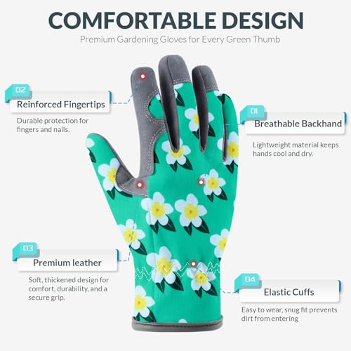Baidast Gardening Gloves for Women, Breathable Leather Garden Gloves with Grip, Thorn Proof Work Gloves - color: Women(medium)-green+yellow