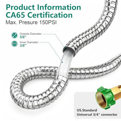 Stainless Steel Garden Hose Connector 1FT, Short Metal Small Hose Extension Adapter for Hose Reel, Short Flexible, Lightweight & Heavy Duty Water Pipe, No Kinking Outdoor Water Hose for Yard