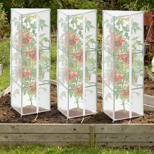 3 Pcs Garden Bird Barrier Tent Plant Cover 63" x 13.8" - Fit Triangular Support (Max 12" D x 67" H) Tomato Cage Net with Zipper & Drawstring Foldable Trellis Cover for Protecting Plant - size: 63" x 13.8"