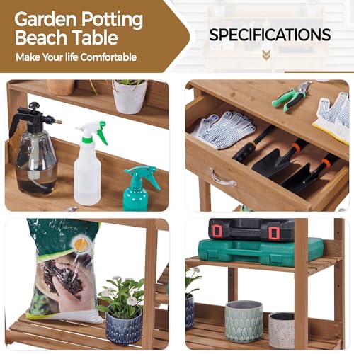 Yaheetech Potting Bench with Sink & Drawer, Outdoor Gardening Table, Brown - color: Brown