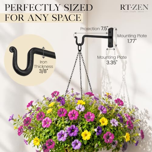 RTZEN Plant Hangers Outdoor or Indoor Heavy Duty Wall Bracket Hooks - size: 7.5 Inch, style: Shepherds Hooks