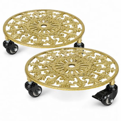 2 Pack 11" Heavy Duty Round Metal Plant Caddy with Wheels, Gold - color: Round Metal Gold, size: 11 INCH 2PCS