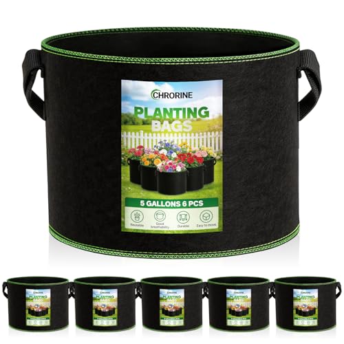 CHRORINE 6-Pack 5 Gallon Grow Bags 300G Thickened Aeration Fabric Pots with Handles Suitable for Planting Plants Flowers and Fruits - size: 5 Gallon