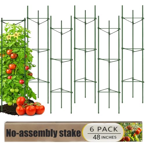 6‑Pack 48" Tomato Cage for Garden, One‑Piece Solid Stakes