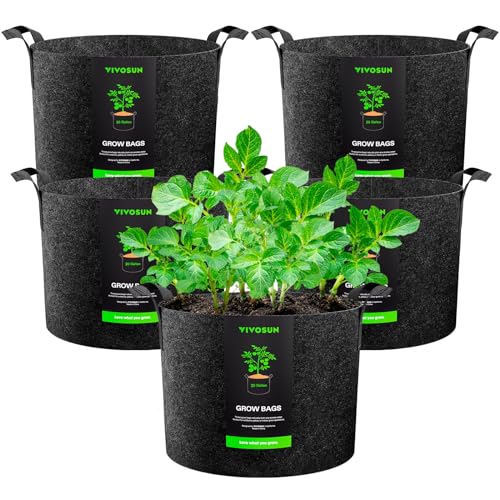 VIVOSUN 5-Pack 20 Gallon Plant Grow Bags Fabric Pots with Handles - color: Black, size: 20 Gallons