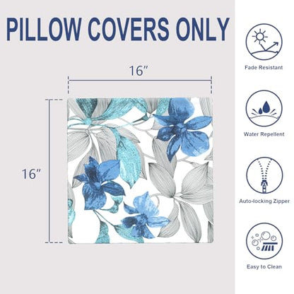 Outdoor 16x16 Inch Throw Pillow Covers Set of 2, All Weather Square Pillow Cases, Patio Cushion Pillow of Home Furniture Use, Clemens Noir Blue - color: Clemens Noir Blue, size: 16" x 16" (Pack of 2)