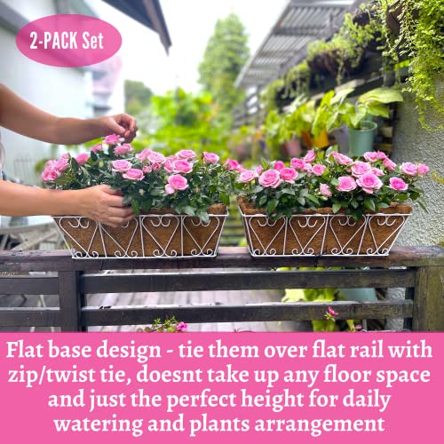 LaLaGreen White Wall Planter (16 in, 2 Pack) Coco Liner Flower Box Holder - size: 16" (41cm)x2 Pack