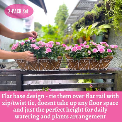 LaLaGreen White Wall Planter (16 in, 2 Pack) Coco Liner Flower Box Holder - size: 16" (41cm)x2 Pack