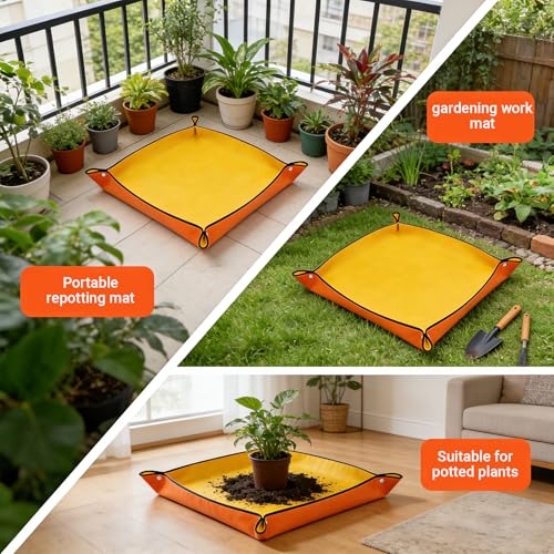 Repotting Mat for House Plants, Waterproof Portable Potting Mat Gardening Tray, Flower and Plant Care Transplanting and Potting Soil Mess Control - color: Yellow