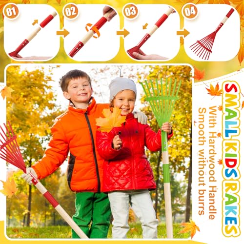 8 Pcs Kids Rake Small 27inch Wood Handle Leaf Rake with Colorful Metal Tine