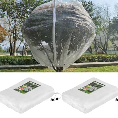 KEOHOLI Large 2 Packs Fruit Tree Netting Bags with Zipper and Drawstring, Insect Bird Barrier Netting Plant Covers for Fruit Vegetable Trees, Bushes,Flower in Garden (10 * 10ft) - size: 10*10ft (2Pack, White)