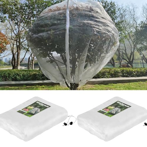 KEOHOLI Large 2 Packs Fruit Tree Netting Bags with Zipper and Drawstring, Insect Bird Barrier Netting Plant Covers for Fruit Vegetable Trees, Bushes,Flower in Garden (10 * 10ft) - size: 10*10ft (2Pack, White)