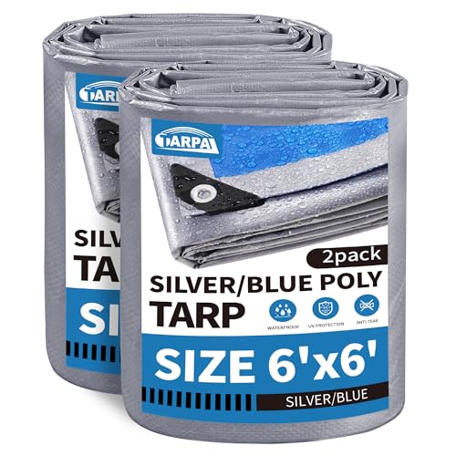 TARPAL Tarp 6'x6' 2PK 7.5mil Multipurpose Waterproof Poly Tarp Silver/Blue - color: Silver/Blue-7.5mil, size: 6x6 Feet(2-pack)-Finished size