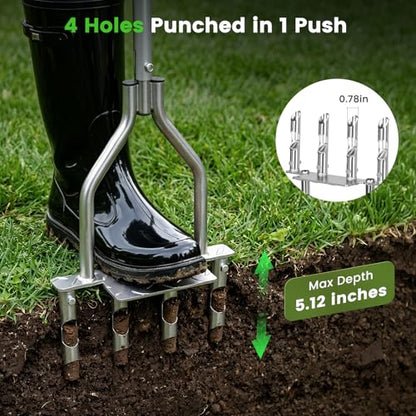 Manual Lawn Core Aerator with 4 Hollow Tines, Plug Aerator Tool