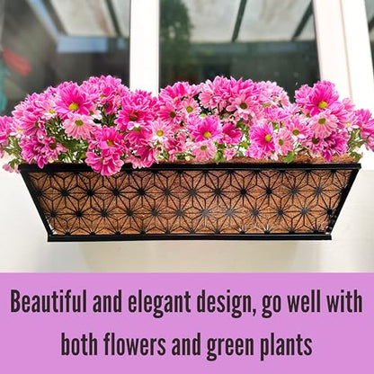 LaLaGreen Large Black Wall Planter (24 in, 2 Pack) Metal Window Boxes - size: 24" (61cm) x 2 pack