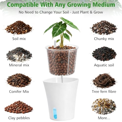 4 Inch Self Watering Pots for Indoor Plants, 10 Pack Clear Nursery Pots with Drainage & Water Level Indicator, Plant Pots for African Violet, Flowers, Herbs - size: 4 Inch