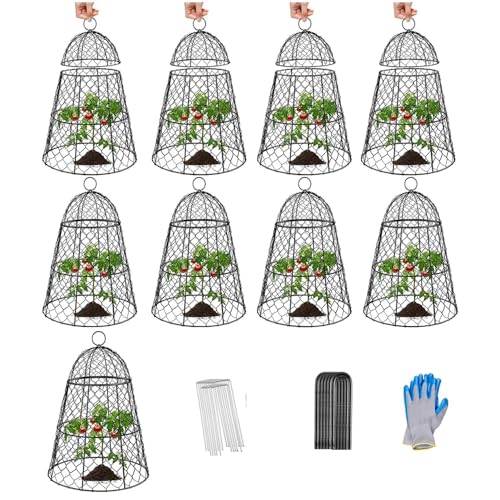 plant covers from animals 9pcs, Bell-Shaped Split Design,wire plant protector cage 13"x15.7"H,plant cages & supports plant cages to keep animals out for Vegetables,Flowers,Seedlings Against chicken - size: split type
