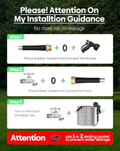 BlueGarden Metal Garden Hose 25 ft with 10 Function Nozzle,No Kinking,Flexible,Heavy Duty & Lightweight Water Pipe,Stainless Steel Outdoor Water Hose for Yard and Lawn,Non-Expandable 25 feet - size: 25ft